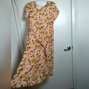 Sarah Elizabeth (Size 8) Vintage Multicolored Floral Pattern Belted Midi Dress